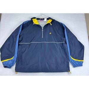 Vintage‎ 1990's Champion Insulated Anorak Pullover Jacket Mens XL Blue 1/4 Zip
